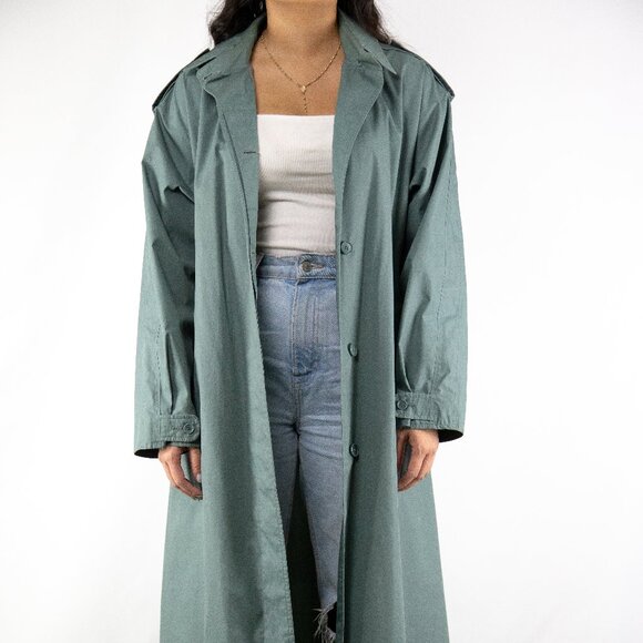 Croydon Teal Trench Coat, Size Small - Picture 5 of 9